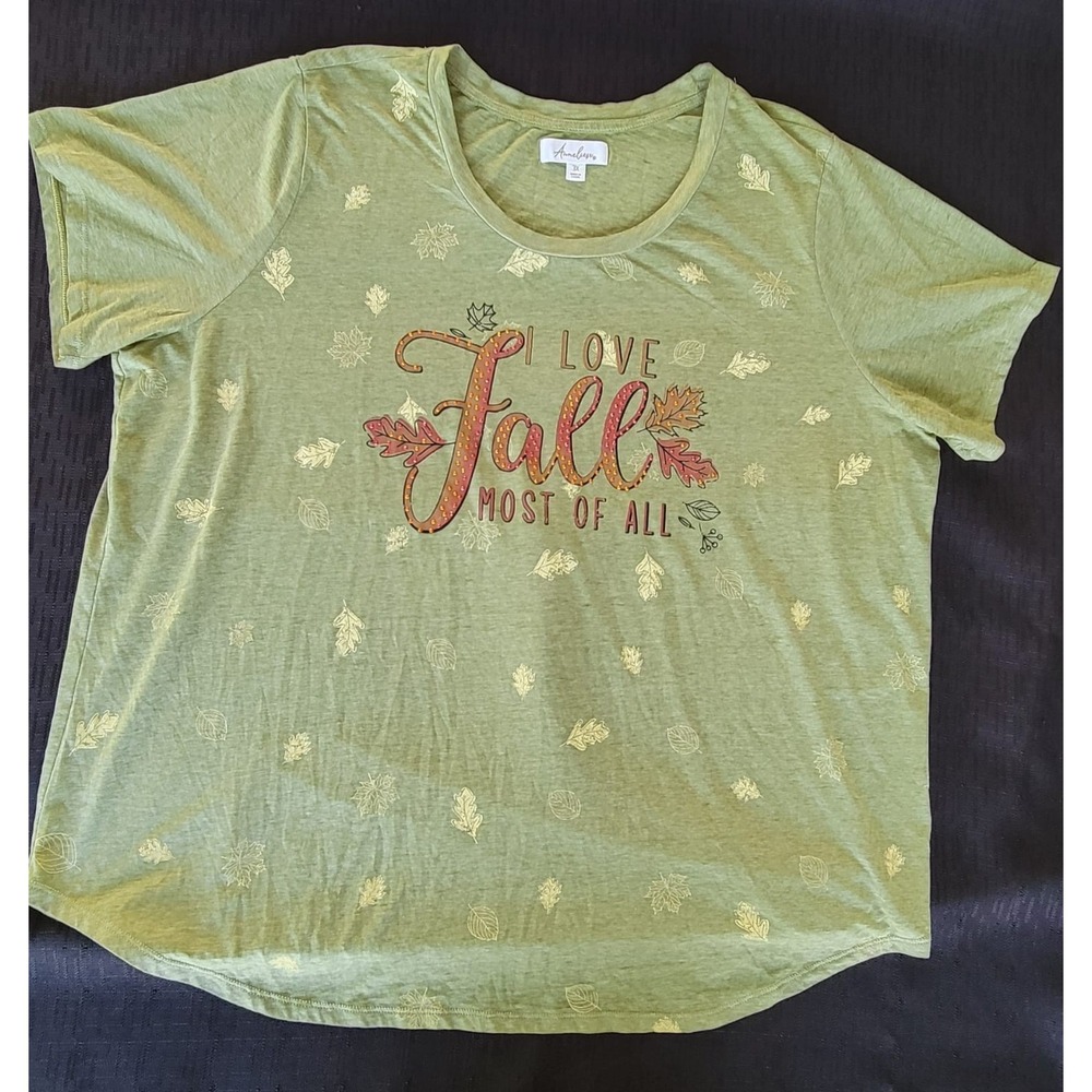 anneliese i love fall most of all Short sleeve blouse Green Size Plus 3x‎
